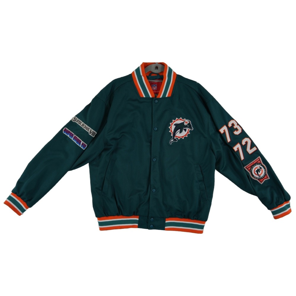 New NFL Miami Dolphins Bomber Jacket Men's Size Large Super Bowl Patches Coat